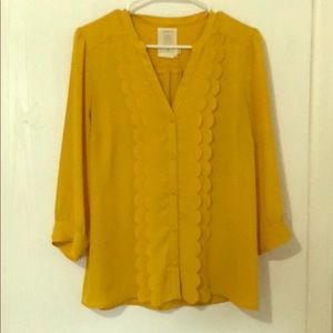 Anthropologie mustard long sleeve blouse